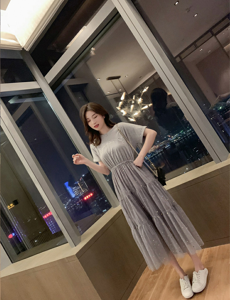 Đầm Nữ Phối Lưới Đính Kim Sa Lấp Lánh