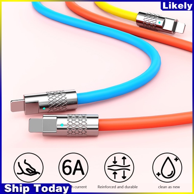Dây Cáp Sạc Nhanh Usb Loại c 120w 6a Bằng Silicon Dành Cho Iphone