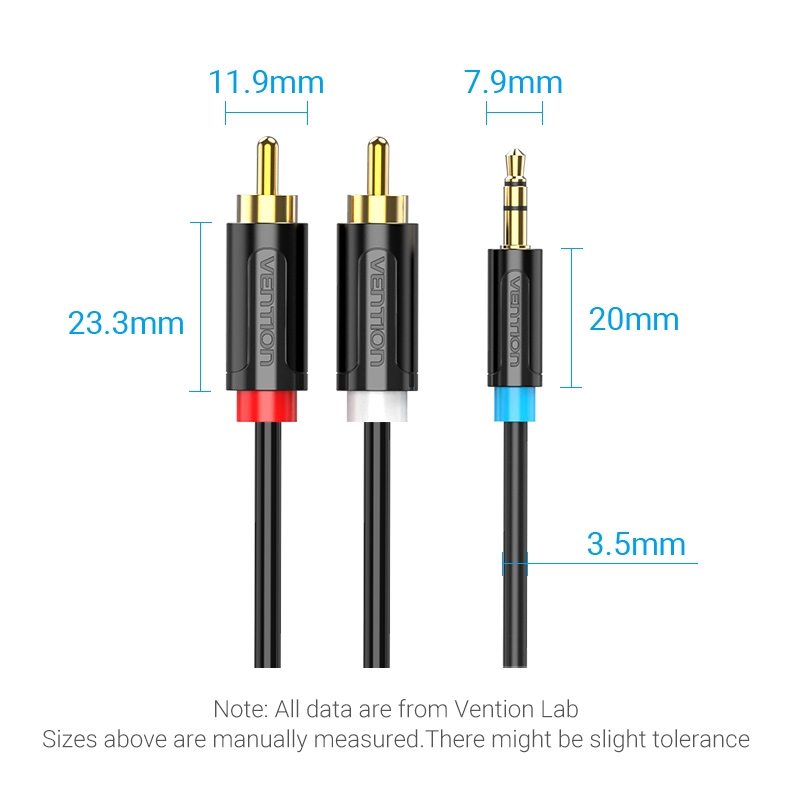 Cáp Vention Chuyển Đổi Đầu Cắm 3.5mm Sang 2 Đầu Cắm RCA Chia Tách Âm Thanh Cho Máy Khuếch Đại Âm Thanh DVD TV CD