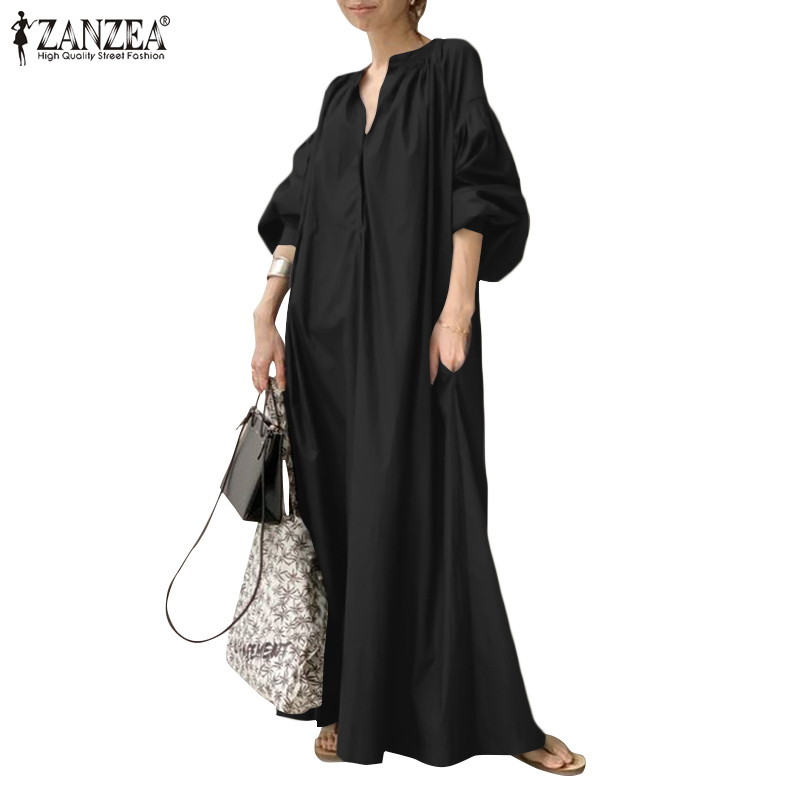 Đầm Maxi ZANZEA Dành Cho Nữ Tay Phồng Cổ Chữ V Thời Trang