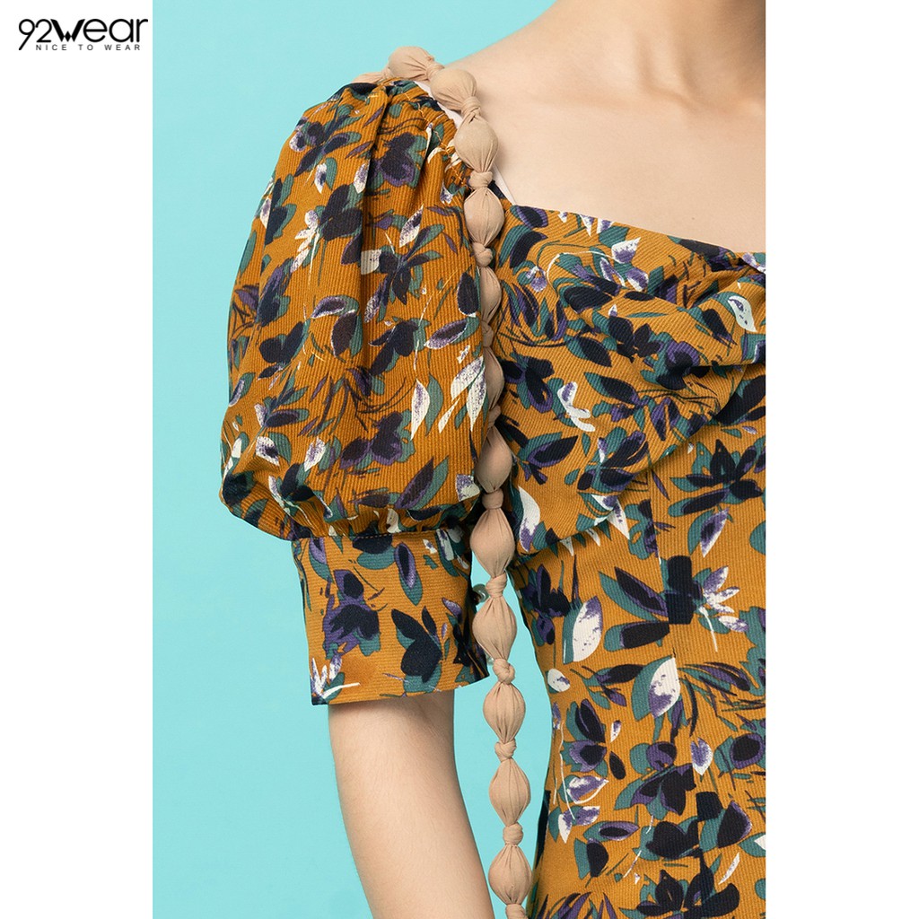 Đầm váy nữ dự tiệc 92WEAR 2 màu, dáng dài cổ vuông nơ ngực DDW1069 | BigBuy360 - bigbuy360.vn