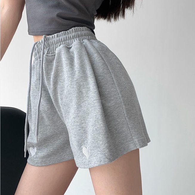 Quần Đùi Ống Rộng Eo Chun Nữ Hình Trái Tim Phong Cách,Quần Short Dây Kéo Cạp Cao Nhiều Màu Chất Thoáng Mát
