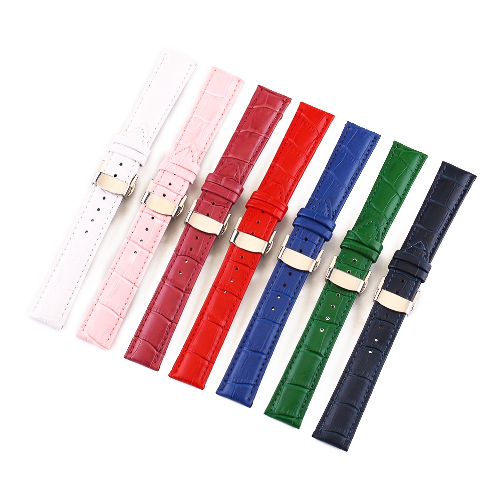 14 16 18 19 20 21 22mm Width Slub Pattern Genuine Leather Watchband With Double Press Double Press Butterfly Buckle Colorful Bands Cowhide For Men Women Wristwatch Waterproof With Tools Straps