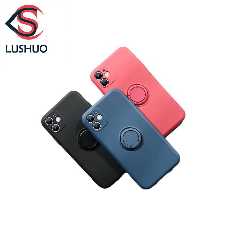 LUSHUO IPHONE Ốp Lưng Silicone Mềm Màu Trơn Có Dây Đeo Tay Cho Iphone 12