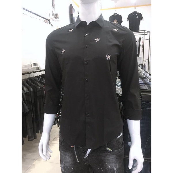Áo sơ mi dài tay nam cotton có họa tiết, Áo sơ mi thời trang học sinh btshop từ 45 đến 75 kg.