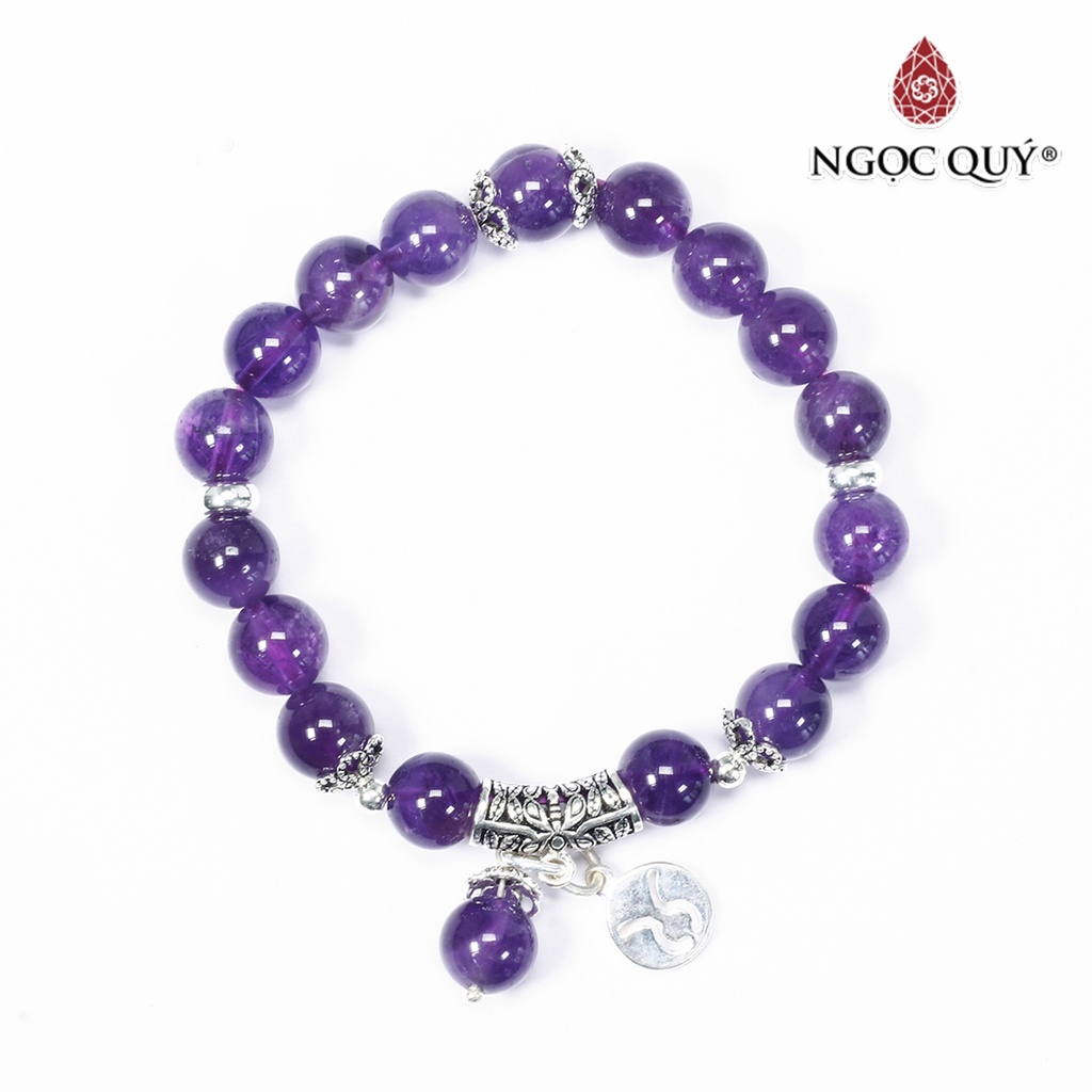 Vòng tay TA tím charm bạc cung hoàng đạo - Ngọc Quý