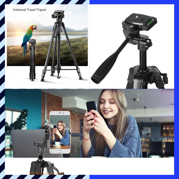 Chân Giá Đỡ Điện Thoại, Máy Ảnh Tripod 3 Chân Cao 1m4 Có Tay Cầm Quay Phim