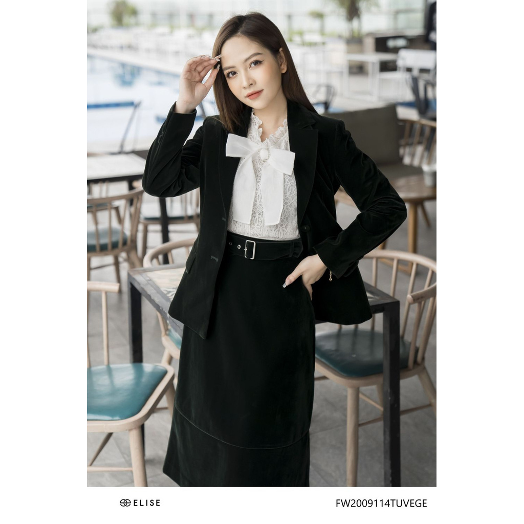 Áo vest nhung xanh rêu Elise phong cách cổ điển thanh lịch FW2009114TUVEGE | BigBuy360 - bigbuy360.vn