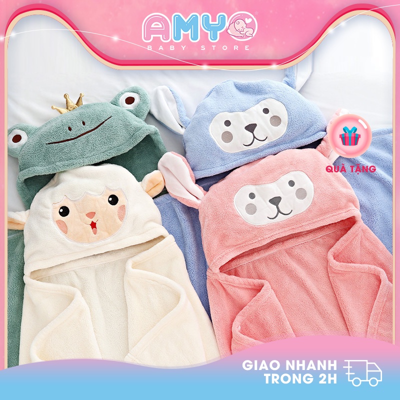 Khăn tắm cho bé sơ sinh AMYO áo choàng tắm cho bé đồ sơ sinh khăn lông cừu mềm mại hình thú dễ thương 12.KC01.01-1