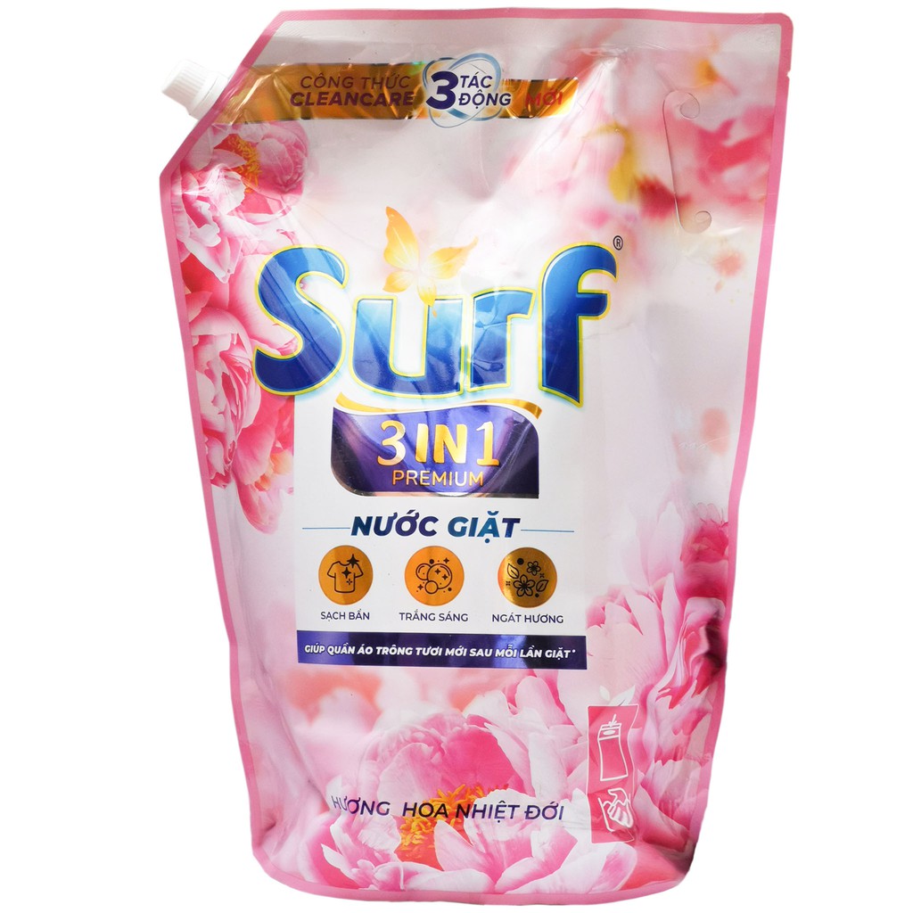 Nước Giặt Surf 3 in 1 Premium Hương Hoa Nhiệt Đới Túi 3,5kg (Giúp quần áo trông tươi mới sau mỗi lần giặt)