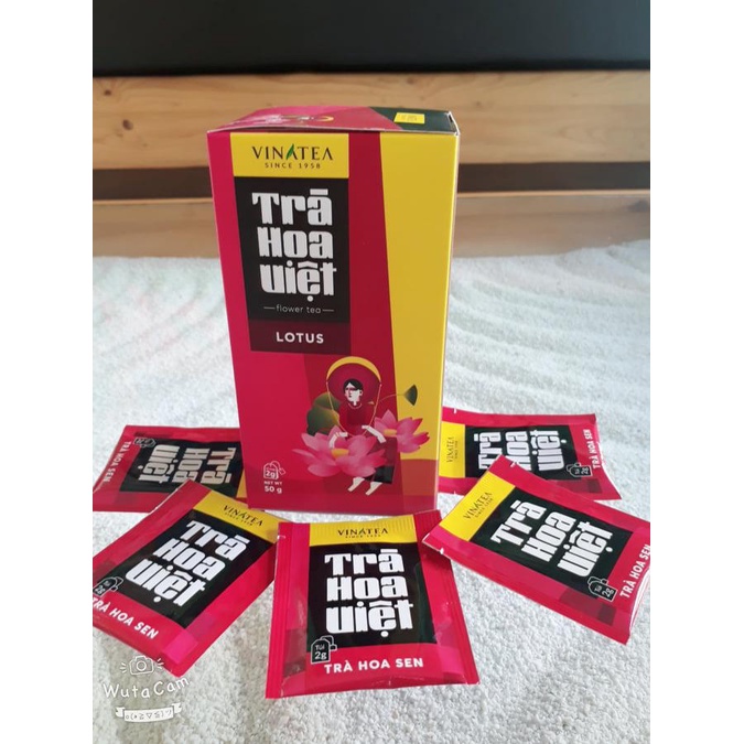 Trà Vinatea hoa Sen trà túi lọc hộp 50gram 25 gói thanh lọc cơ thể, thư giãn, ngủ ngon.