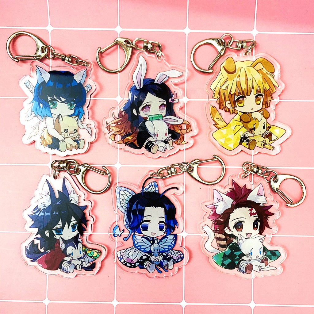 ( Mica trong acrylic ) Móc khóa anime Kimetsu no Yaiba Thanh gươm diệt quỷ ver tai thú chibi anime