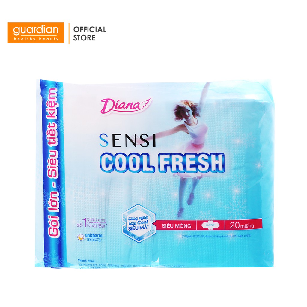 Băng vệ sinh Diana Sensi Cool Fresh Siêu Mỏng Cánh 23cm (20 miếng)