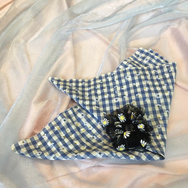 Bandana khăn đa năng quàng đầu đeo tay caro hoa cúc