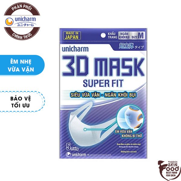 Khẩu trang siêu vừa vặn, ngăn khói bụi, vi khuẩn Nhật Bản Unicharm 3D Mask Super Fit