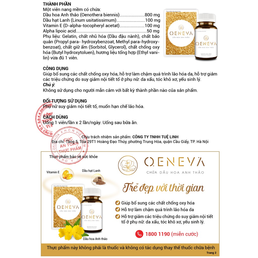 OenEva - Cân bằng nội tiết, giảm lão hóa từ Dầu hoa anh thảo Oeneva của Dược Tuệ Linh - đẹp da Oen Eva hộp 30 viên | BigBuy360 - bigbuy360.vn