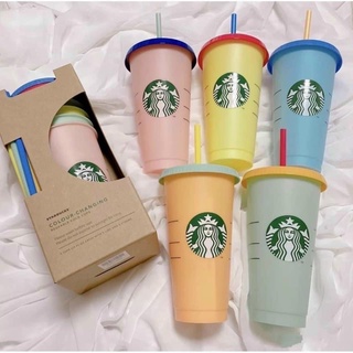 Ly Nhựa Starbucks Đổi màu có nắp đậy Tặng kèm ống hút