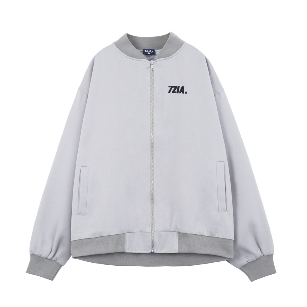 Áo khoác bomber 7ZIA Satin phối - Màu xám nhạt / bo xám đậm