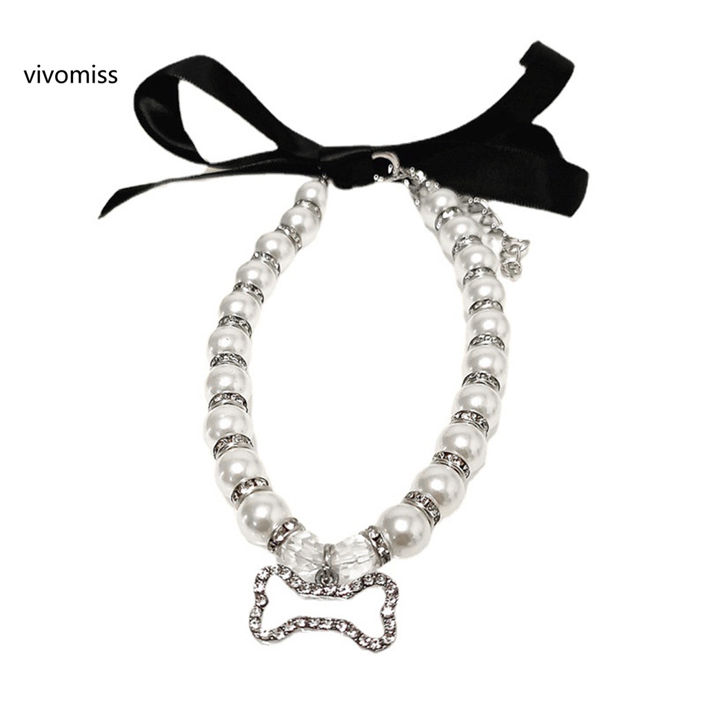 Vòng cổ mặt hình chú chó đính ngọc trai nhân tạo không phai màu