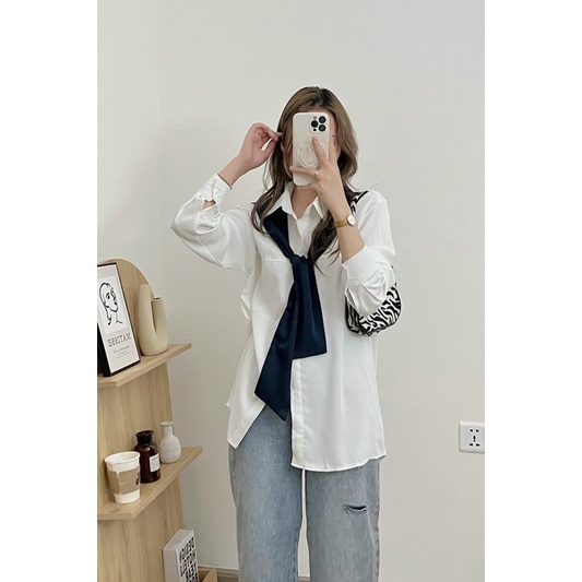 [HÀNG SẴN]ÁO SƠMI KÈM KHĂN DÀI TAY STYLE ulzzang siêu xinh