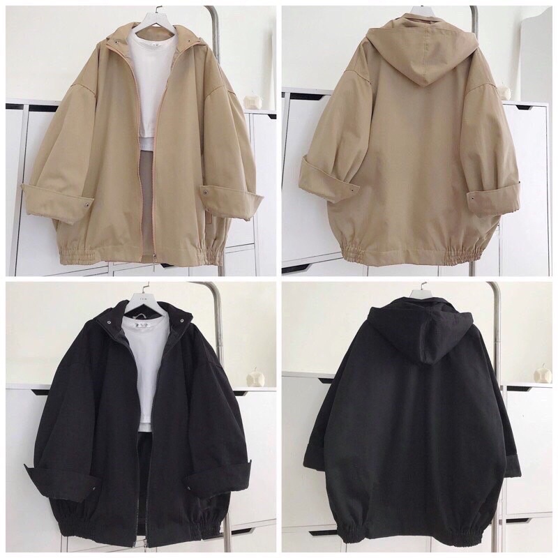 Áo Khoác Kaki Trơn Mũ 2 Lớp Form Rộng Nam Nữ Unisex-Áo Khoác Dù Chống Nắng From Rộng Anhribistore