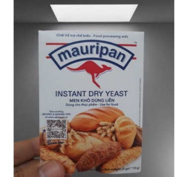 Men nở, men khô lạt Mauripan hộp 5 gói , 1gói 10g làm bánh mỳ, bánh bao, pizza