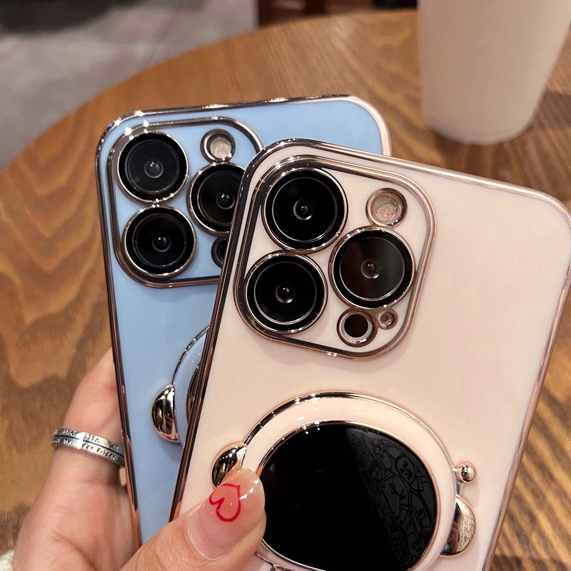 Ốp Điện Thoại Silicon Dẻo Họa Tiết Phi Hành Gia Kèm Giá Đỡ Cho iPhone XR X XS Max 7 8 6 6s Plus