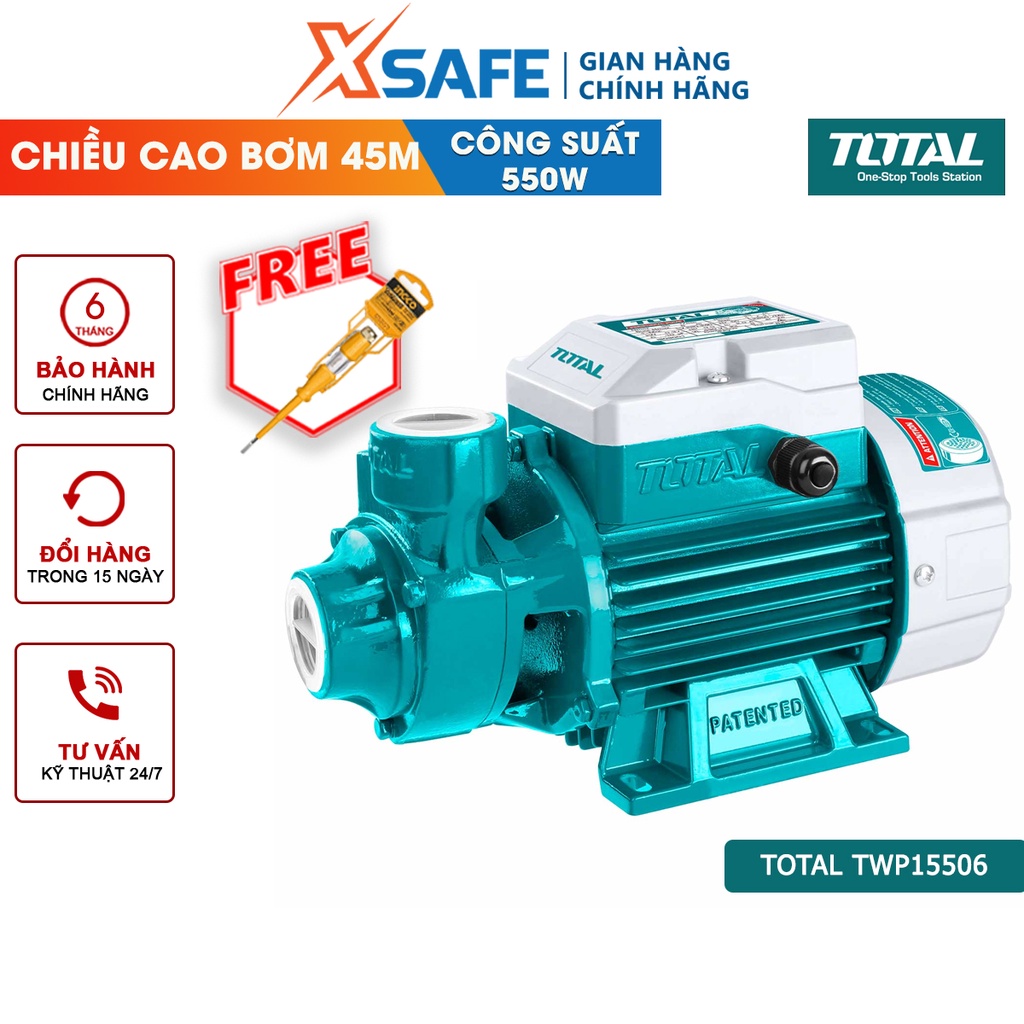 Máy bơm nước 550W TOTAL TWP15506 motor dây đồng Máy bơm nước Total chiều cao bơm tối đa 45m, lưu lượng tối đa 45 lít/ph