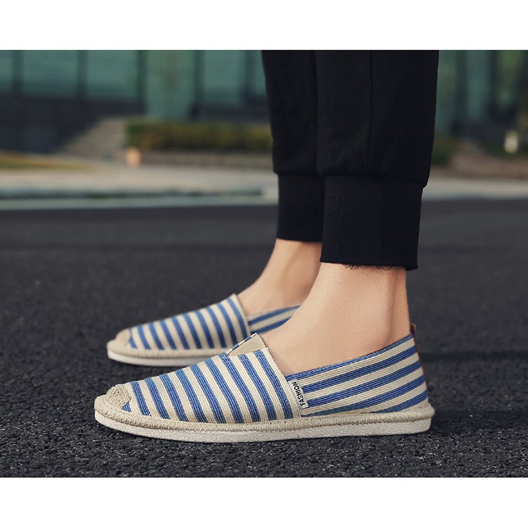 Slip on nam - Giày lười vải nam cao cấp - Vải thô sọc xanh nhạt - Mã SP 2906 | BigBuy360 - bigbuy360.vn