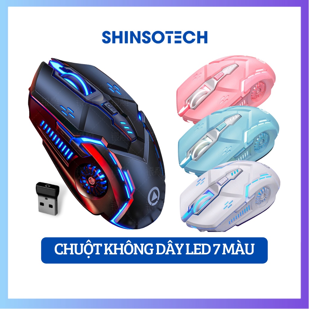 Chuột không dây gaming SHINSOTECH A9 click Silent pin sạc Led 7 màu đẹp 3200 DPI phù hợp chơi game và văn phòng