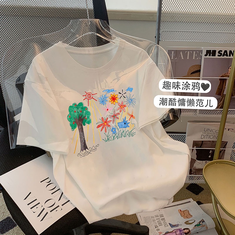 Áo thun HIIXIIVI 100% cotton tay ngắn cổ tròn phong cách Hàn Quốc thời trang mùa hè 2022 cho nữ