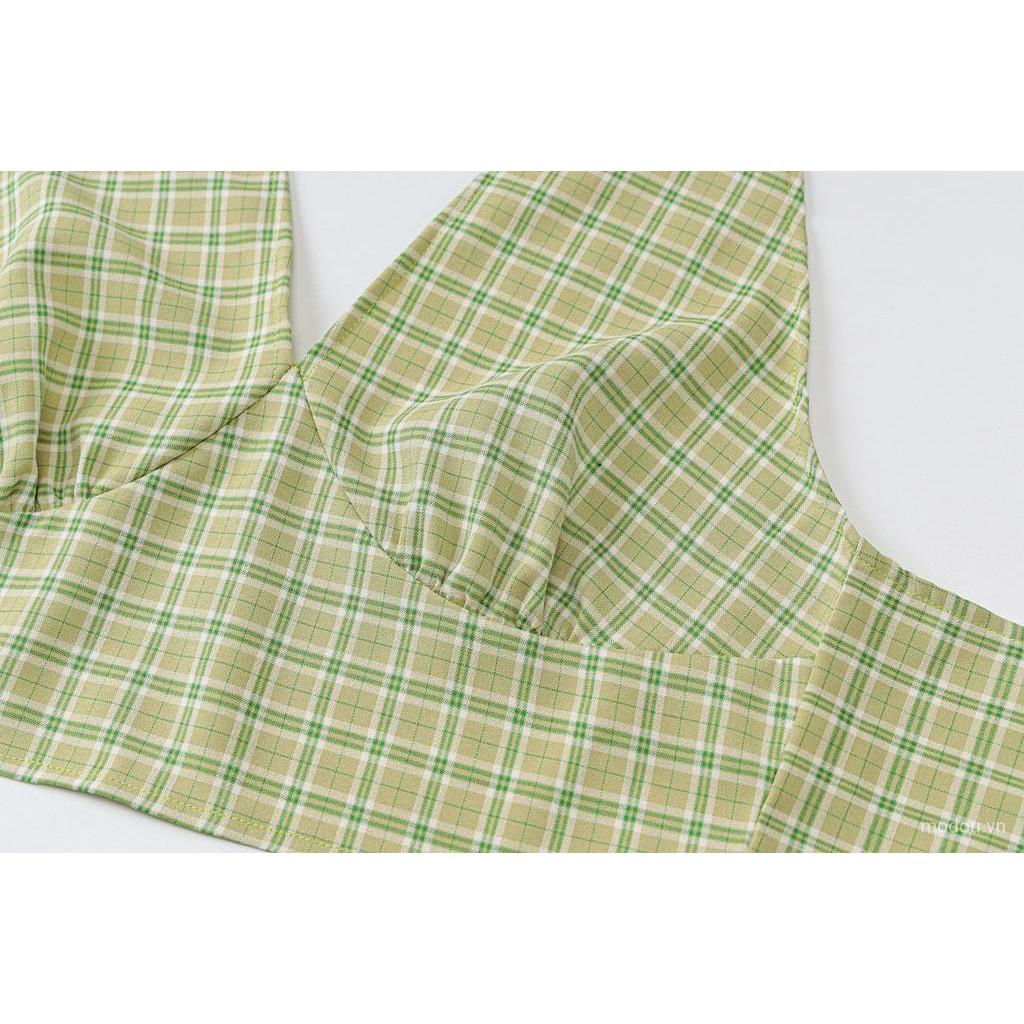 Set Áo Tank Top Hở Lưng Cổ Chữ V + Quần Dài Ca Rô Thời Trang Cho Nữ (Có Bán Lẻ)
