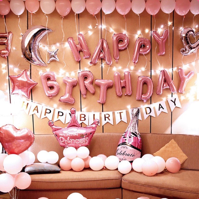 (RẺ VÔ ĐỊCH) Set bóng trang trí sinh nhật ĐỦ PHỤ KIỆN Milkshop MN01 Tông Hồng