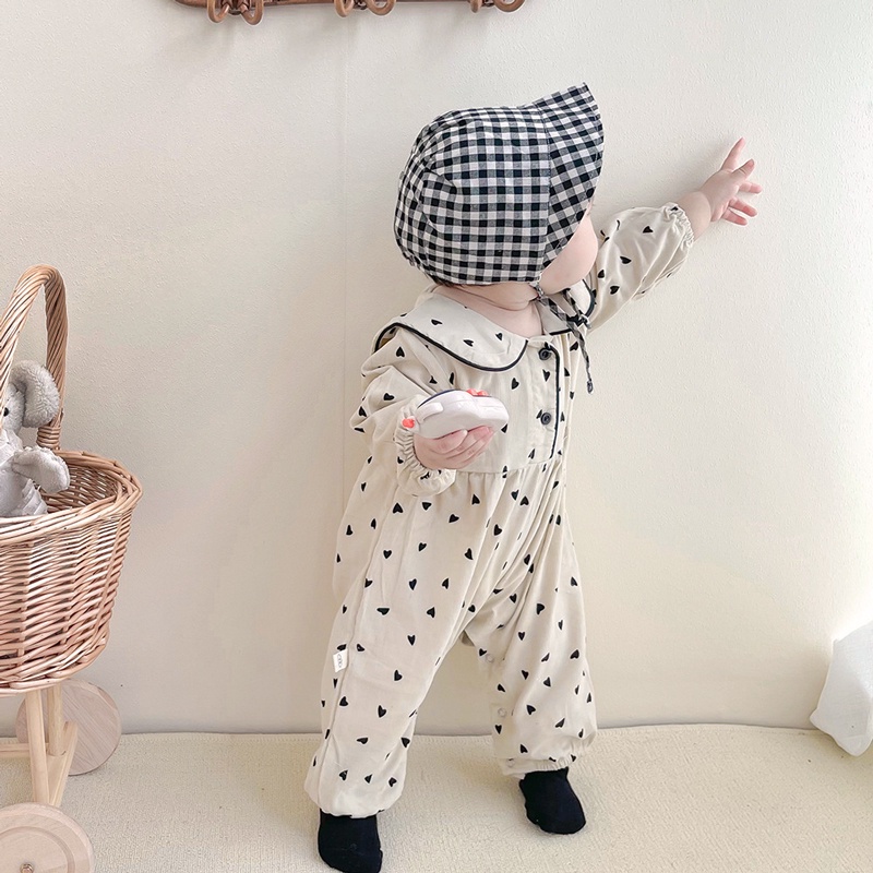 Áo liền quần dài in họa tiết trái tim thời trang dành cho trẻ em