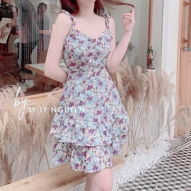 VÁY 2 DÂY HOA TÍM XÒE ĐUÔI CÁ TẦNG DK46 | BigBuy360 - bigbuy360.vn