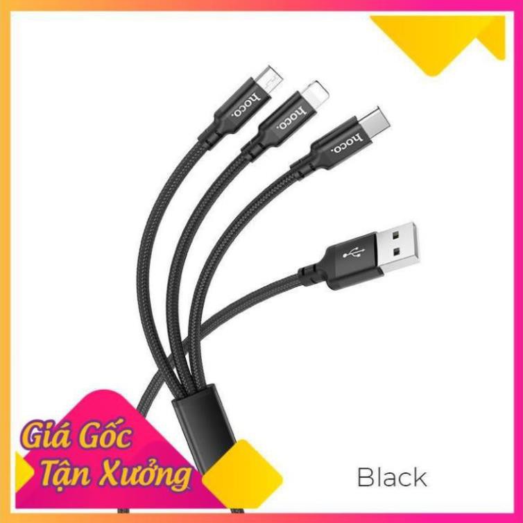 Cáp Sạc Đa Năng Dây Dù 3 Đầu Hoco X14 3 in 1 Chính Hãng - Dài 1m - Iphone/Ipad - Android