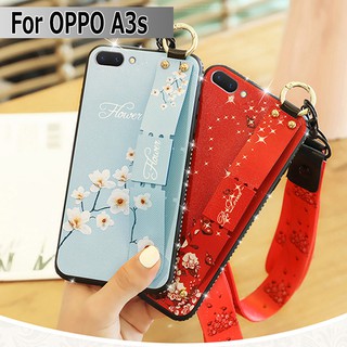 Ốp điện thoại silicon in hình hoa thanh lịch tinh tế có dây đeo cho OPPO A3s