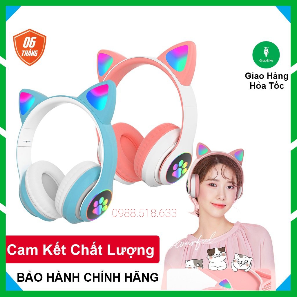 Tai Nghe Mèo Bluetooth Chụp Tai ,Tai Mèo Dễ Thương Có Mic, Âm Bass Mạnh Mẽ Nghe Cực Hay Bảo Hành 1 Năm