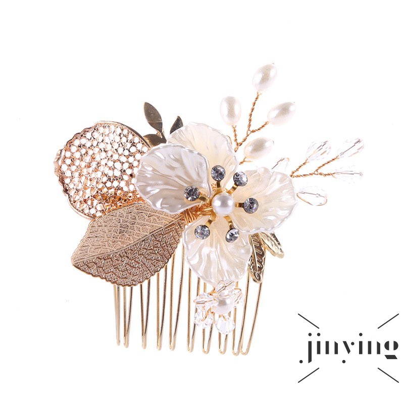 GETNOIVAS Trâm cài tóc hình hoa đính đá và ngọc trai xinh xắn dành cho nữ