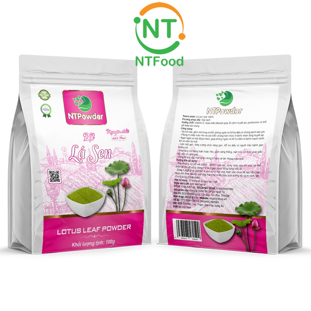 [Mã BMBAU50 giảm 7% đơn 99K] Bột Lá Sen sấy lạnh nguyên chất NTPOWDER 100gr túi zipper - Nhất Tín Food