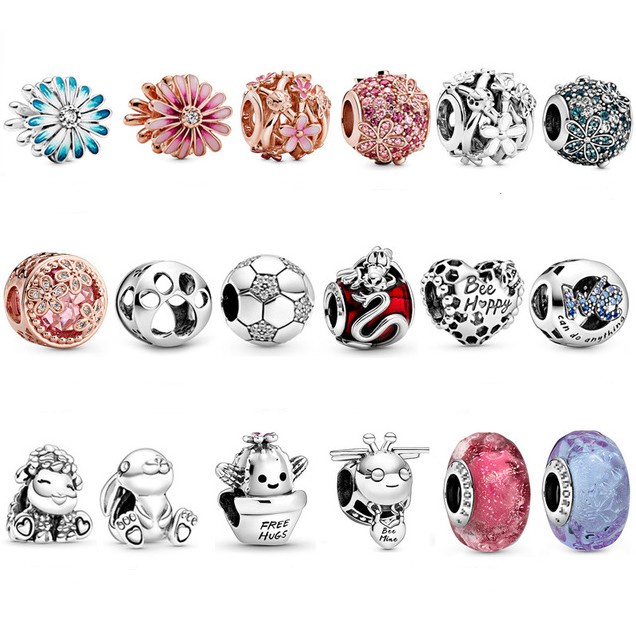 PANDORA Hạt Kính Mạ Bạc 925 Hình Hoa Cúc / Gợn Sóng Xinh Xắn