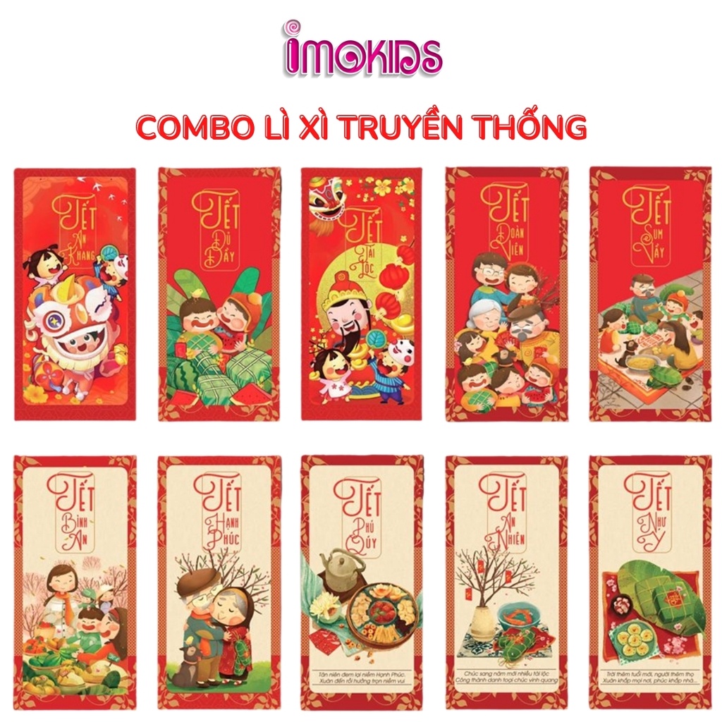 10 bao lì xì Thuần Việt lì xì chất giấy cán mờ, đẹp, dày dặn, lì xì đậm chất Việt