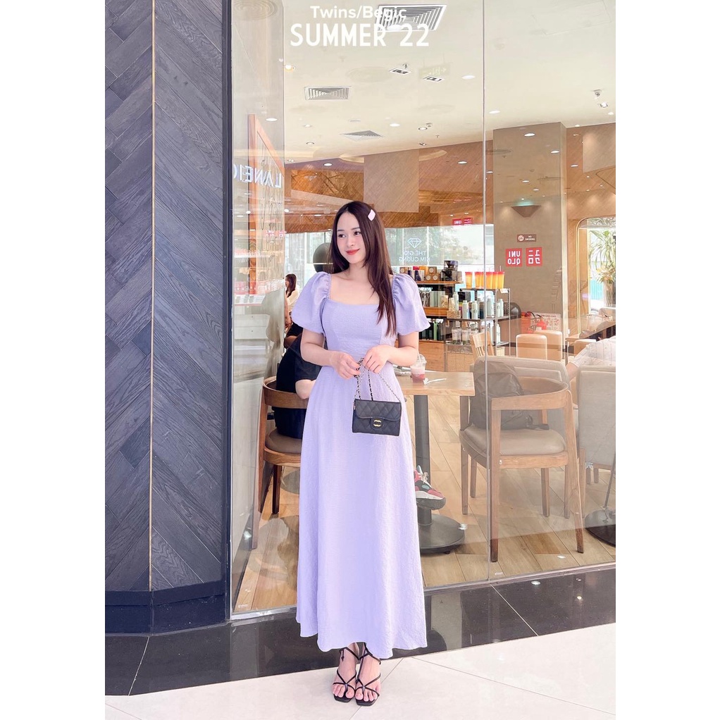 Đầm vai bồng cách điệu màu tím (Purple stylized dress)