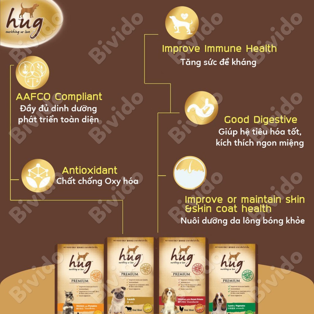 Pate Hug cho chó có thịt cừu, gà tươi dinh dưỡng túi 120g - Bivido