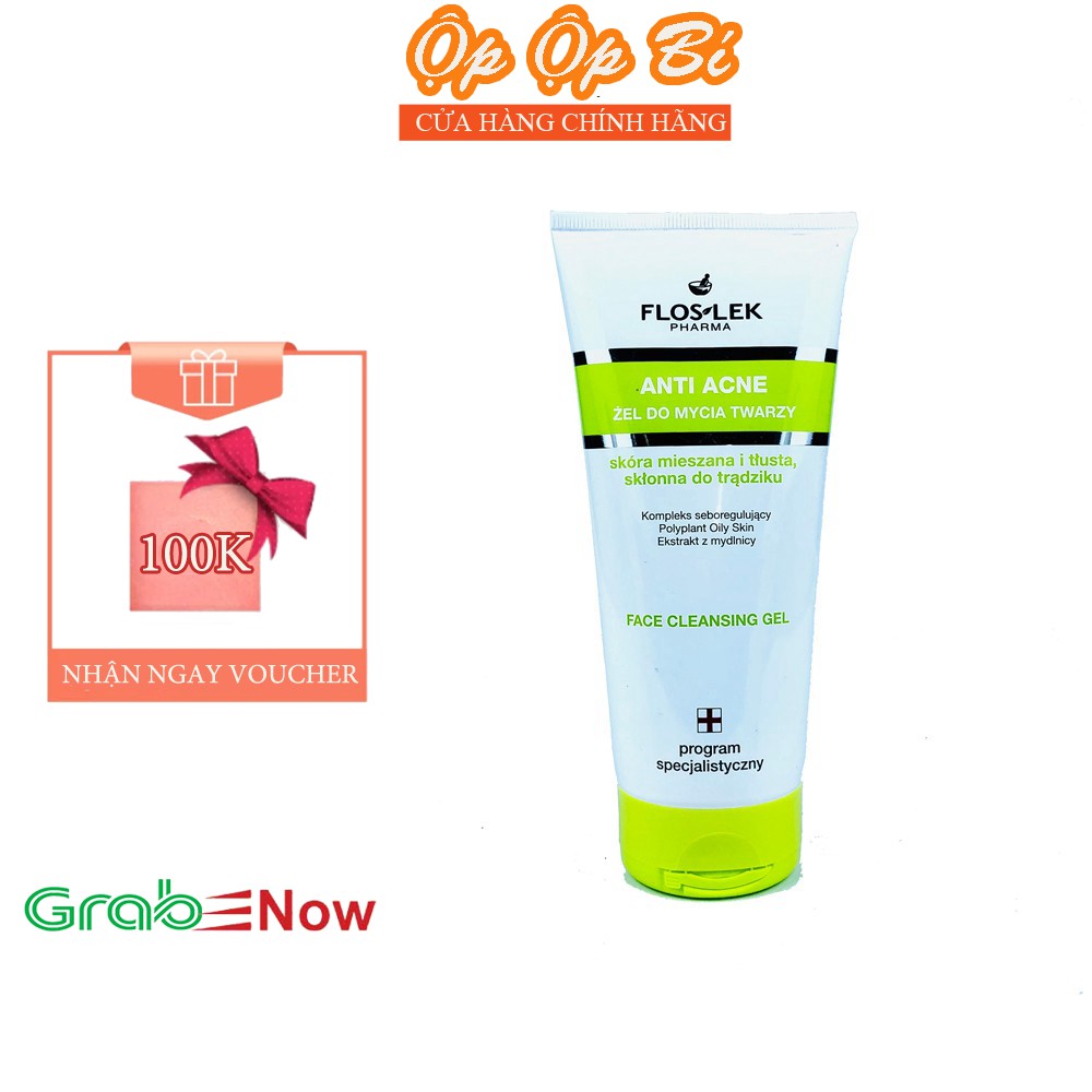 Floslek Sữa Rửa Mặt Dạng Gel Cho Da Nhờn Mụn Anti Acne Bacterial Face Cleansing Gel 125ml