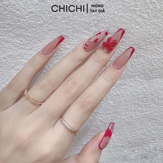 Móng tay giả đính đá đính nơ kèm keo bộ 24 nail giả tặng kèm bộ phụ kiện dán móng