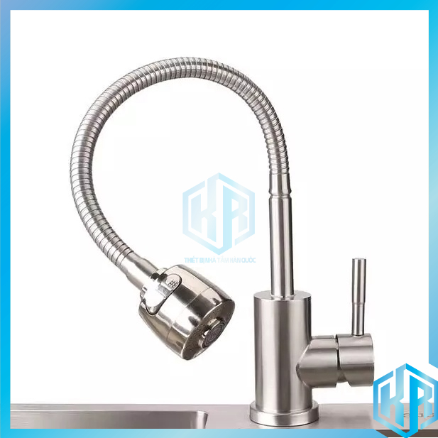 Vòi rửa bát nóng lạnh inox 304 trắng mờ cao cấp loại cần mềm xoay 360 độ, 2 chế độ xả nước siêu bền chống gỉ - Đủ Dây