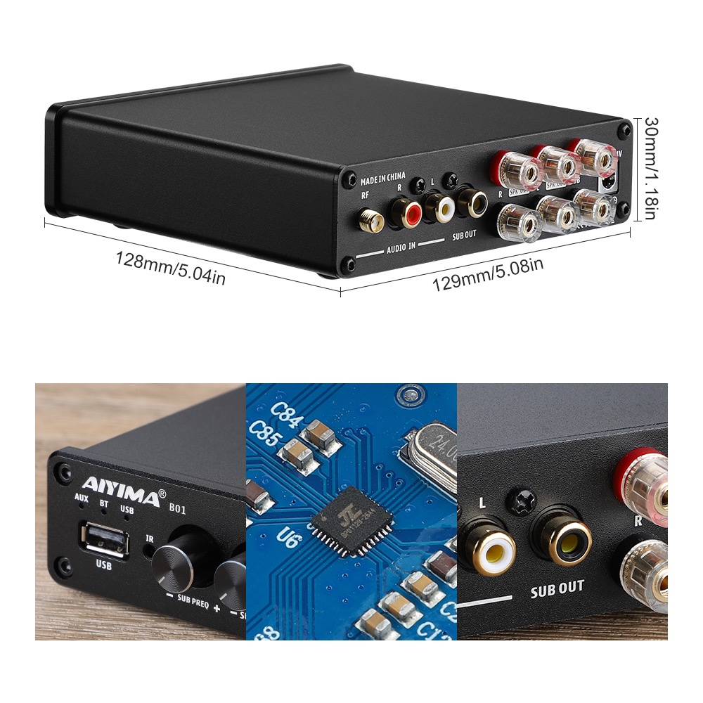Bộ khuếch đại bluetooth 5.0 AIYIMA loa siêu trầm TPA3116 stereo kỹ thuật số 2.1 amp USB 50Wx2 + 100W