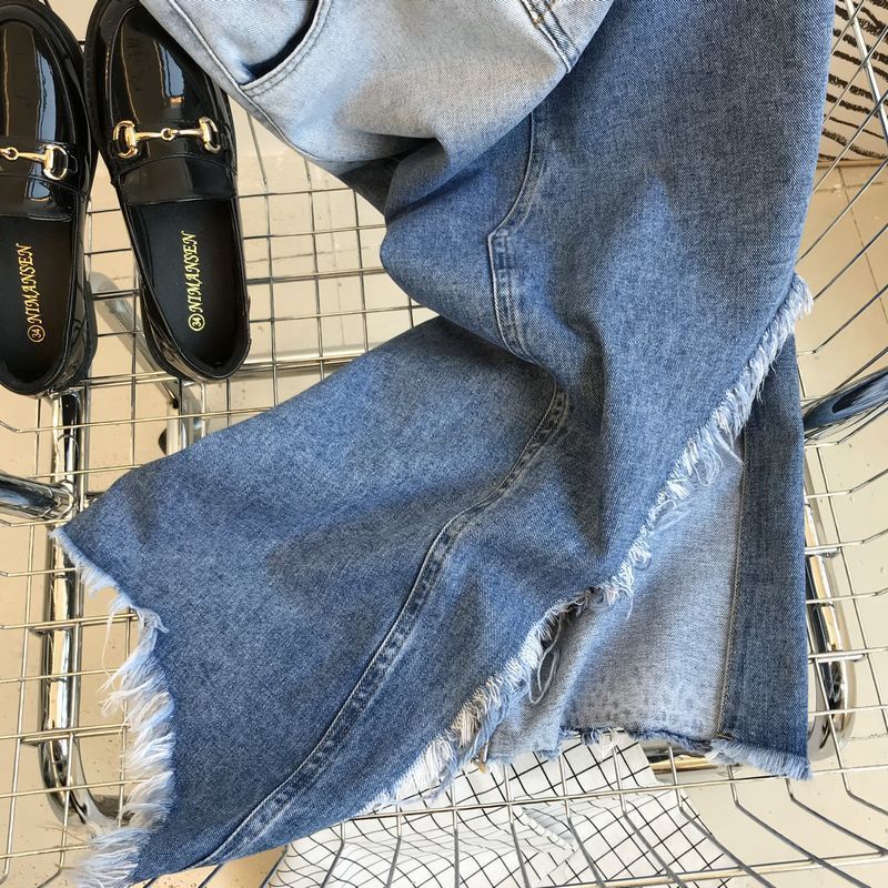 JSC Jiashucheng Chân Váy Denim Dáng Chữ a Lưng Cao Rách Tà Màu Gradient Mùa Hè Cho Nữ