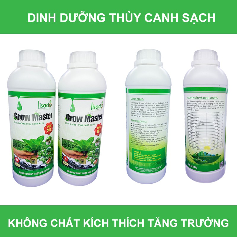 5 cặp dung dịch thủy canh Grow Master cho rau ăn lá